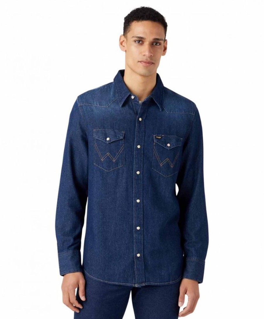 Herren Wrangler Hemden | Wrangler Jeanshemd Im Western Style In Dark Stone