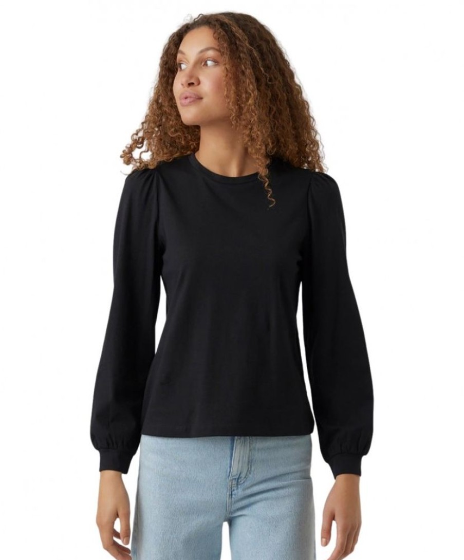 Damen Vero Moda Shirts | Vero Moda Langarmshirt Kelly Mit Ballonarmel In Schwarz