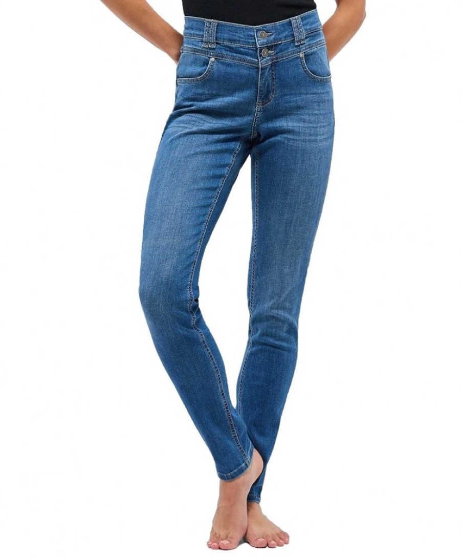 Damen Angels Skinny | Angels Jeans Skinny Button Mit Doppelknopf In Used-Optik