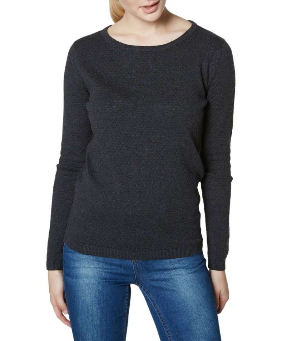 Damen Vero Moda Pullover | Vero Moda Strukturpullover Aus Grauer Bio-Baumwolle