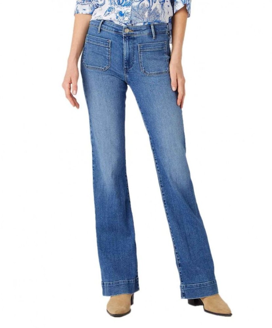 Damen Wrangler Bootcut | Wrangler Flare Jeans Mit High Waist In Mittelblau