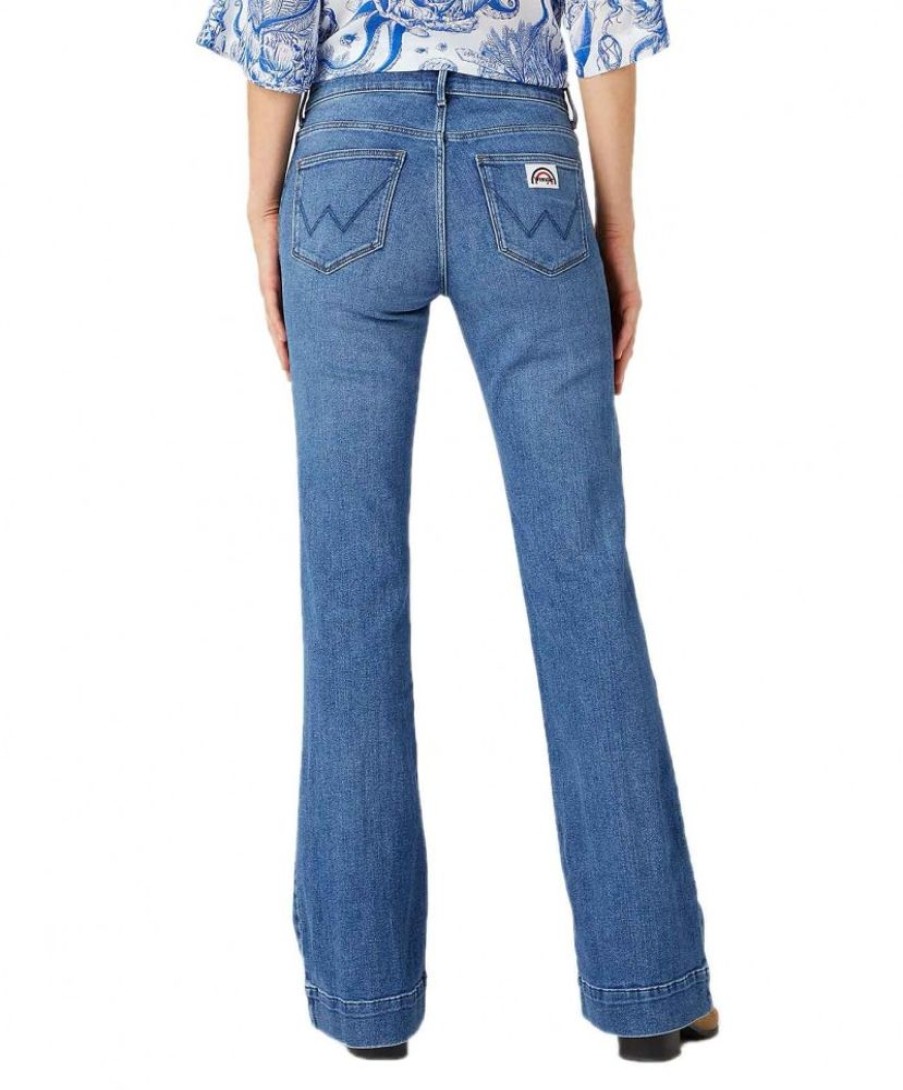 Damen Wrangler Bootcut | Wrangler Flare Jeans Mit High Waist In Mittelblau