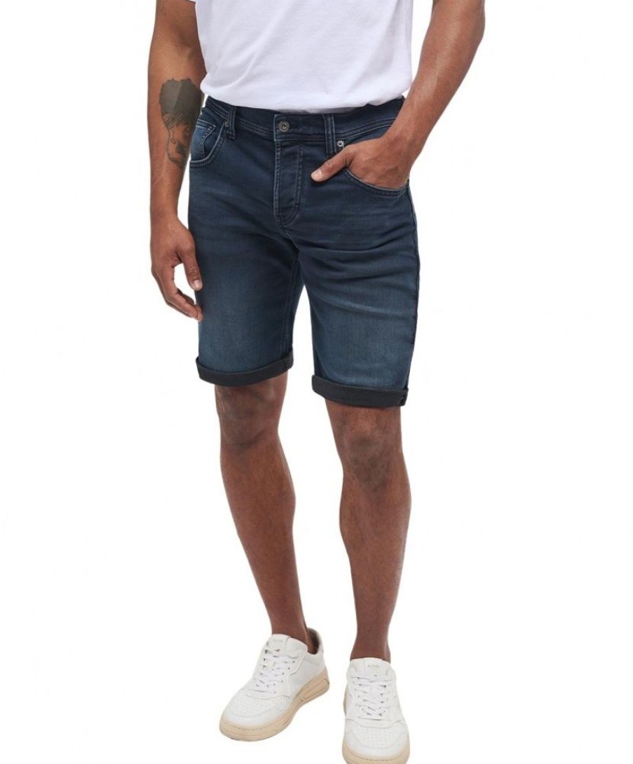 Herren Mustang Stretch Jeans | Mustang Chicago Shorts Aus Stretch Denim In Dunklem Used