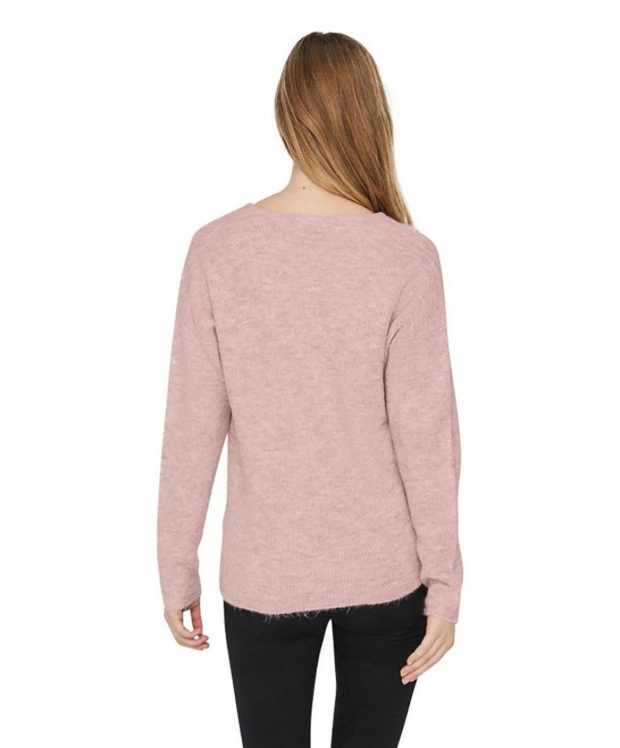 Damen Vero Moda Pullover | Vero Moda Strickpullover Crewlefile Mit V-Neck In Rosa