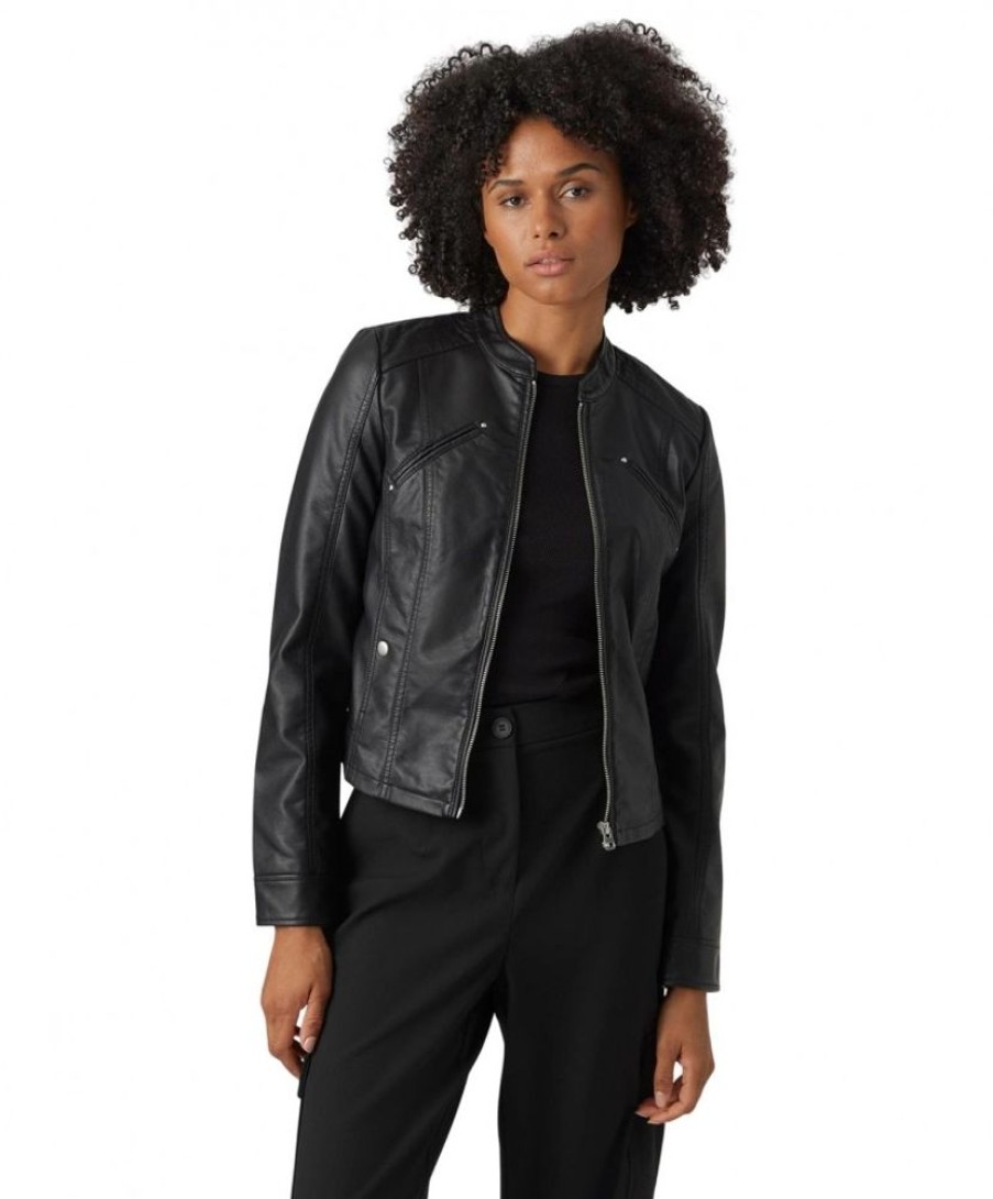 Damen Vero Moda Jacken | Vero Moda Lederimitat Jacke Favodona In Schwarz