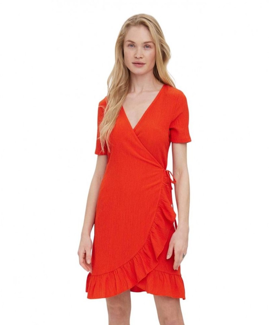 Damen Vero Moda Kleider | Vero Moda Minikleid Haya Mit V-Ausschnitt In Orange