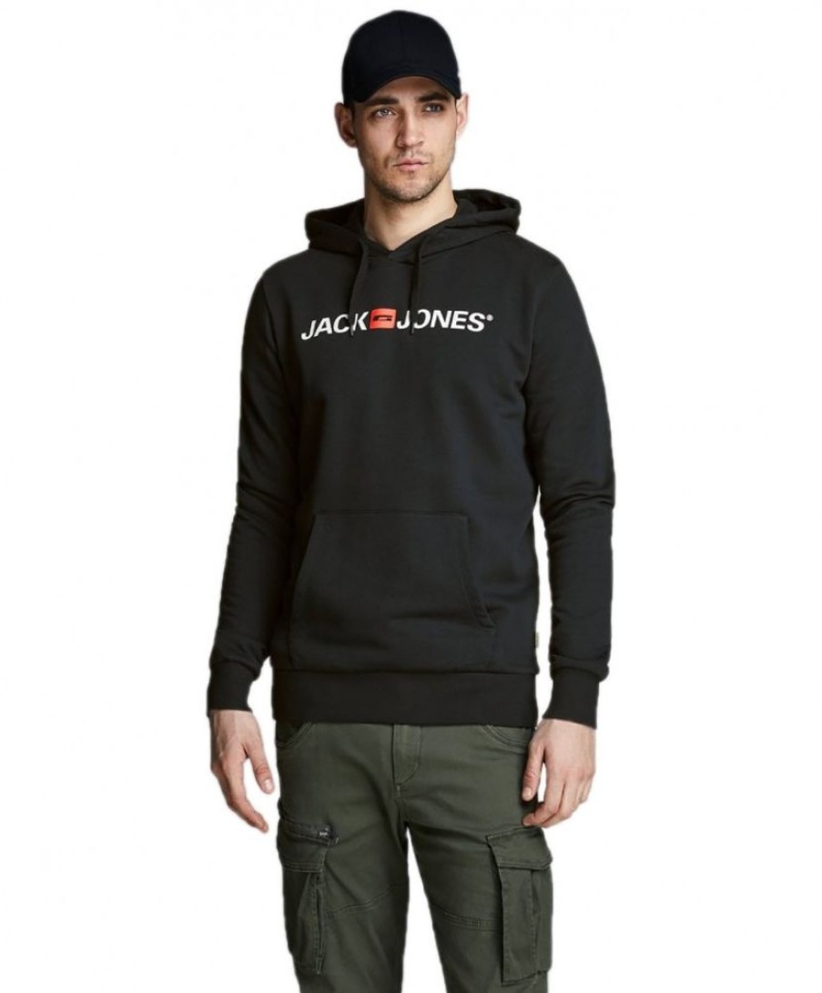 Herren Jack & Jones Pullover | Jack & Jones Kapuzensweatshirt Mit Logo In Black