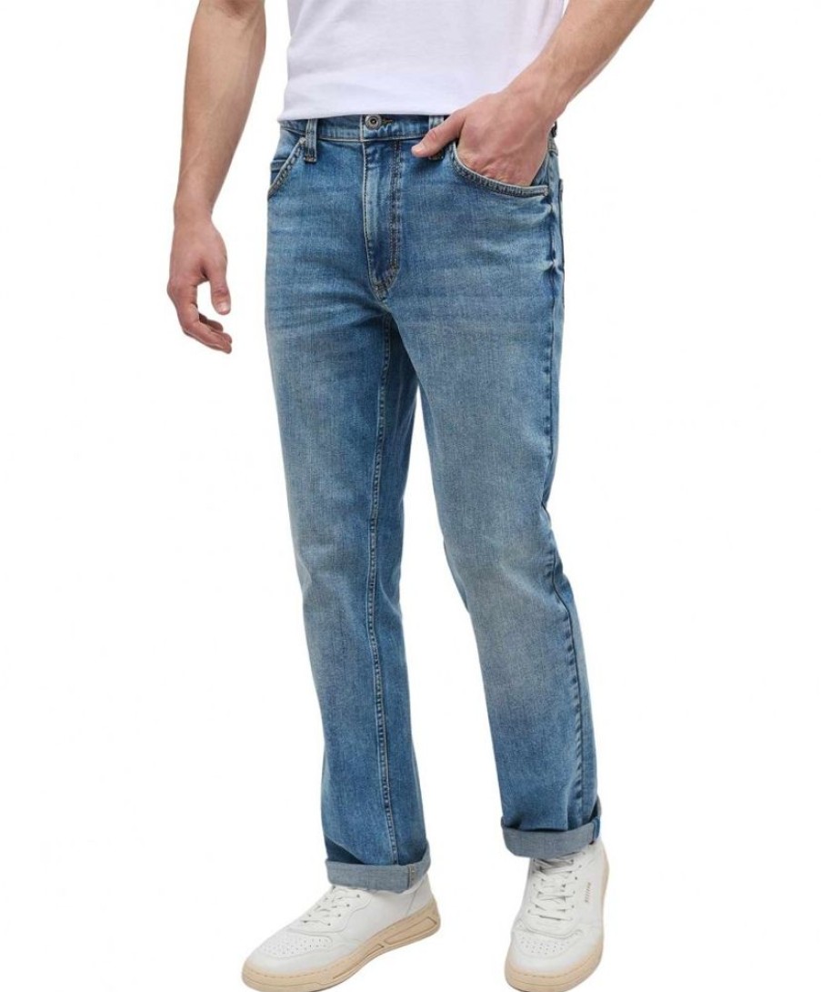 Herren Mustang Straight Leg | Mustang Tramper Straight Jeans In Heller Used Waschung