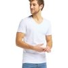 Herren Mustang Shirts | Mustang Herren Basic T-Shirt Aaron Mit V-Neck In Weis