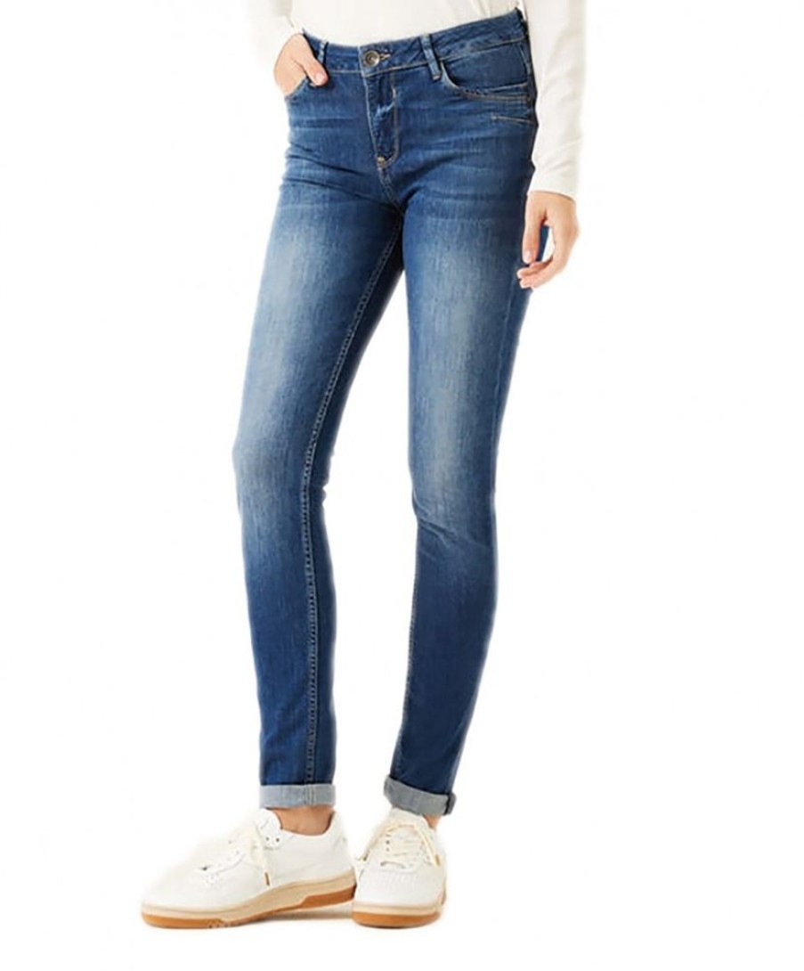 Damen Garcia Slim Fit | Garcia Jeans Slim Fit Celia 244 In Mittelblauem Used-Look