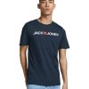 Herren Jack & Jones Shirts | Jack & Jones T-Shirt Corp Mit Schriftzug In Dunkelblau