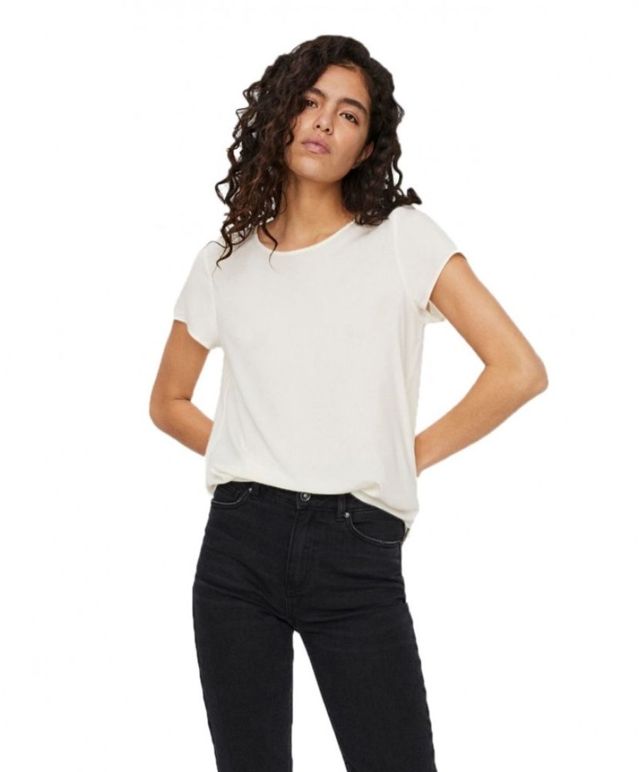 Damen Vero Moda Shirts | Vero Moda Blusenshirt Becca Plain Mit Rundhals In Weis