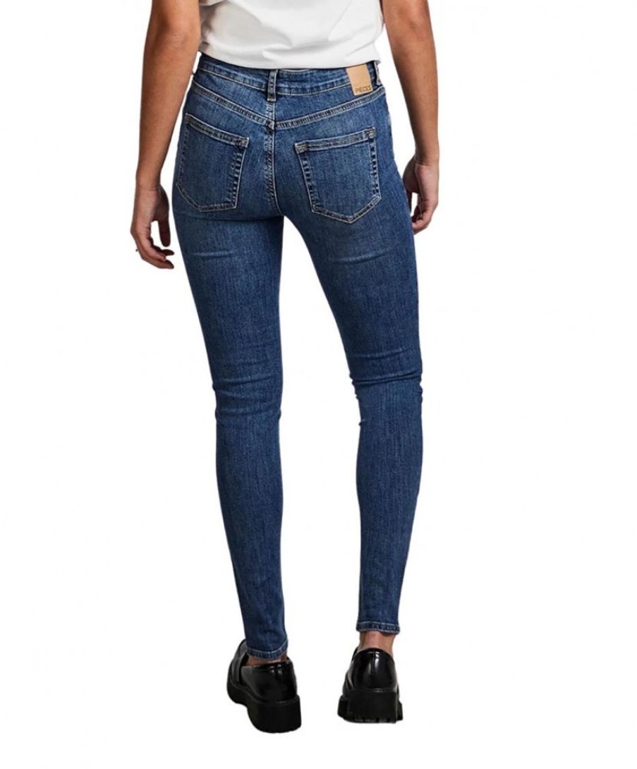 Damen Pieces Skinny | Pieces Delly Jeans Skinny Fit In Mittelblauer Indigo-Wash