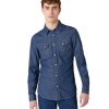 Herren Wrangler Hemden | Wrangler Western-Hemd Aus Dark Denim Im Slim Fit