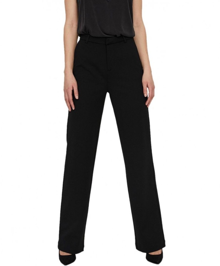 Damen Vero Moda Stoffhosen | Vero Moda Stoffhose Zamira Mit Mittlerer Taille In Schwarz | Jeans-Meile.De