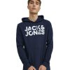 Herren Jack & Jones Pullover | Jack & Jones Kapuzensweatshirt Mit Logo-Brustprint In Dunkelblau