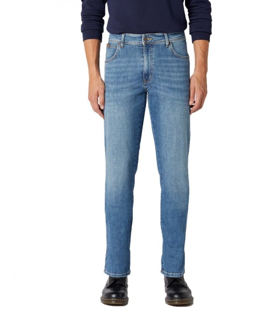 Herren Wrangler Straight Leg | Wrangler Texas Stretch-Jeans In Blauem Worn Broke