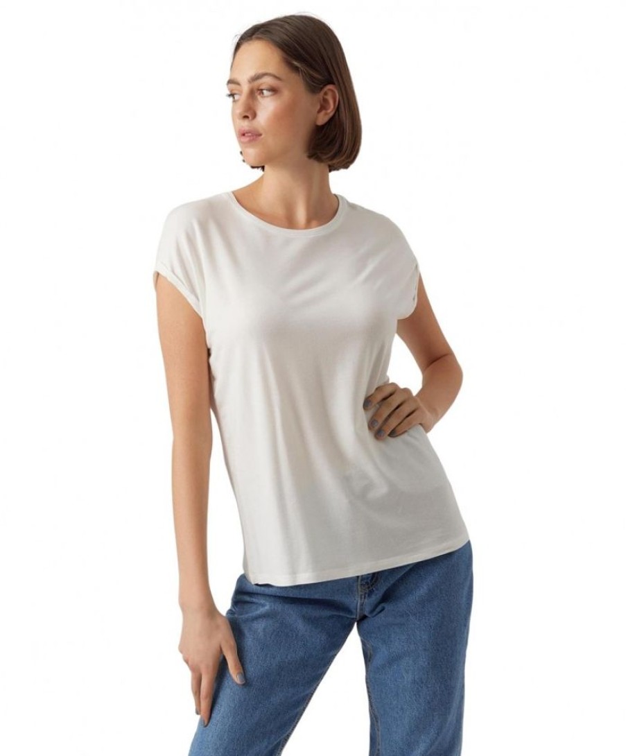 Damen Vero Moda Shirts | Vero Moda Rundhalsshirt Ava Mit Kurzarm In Weis