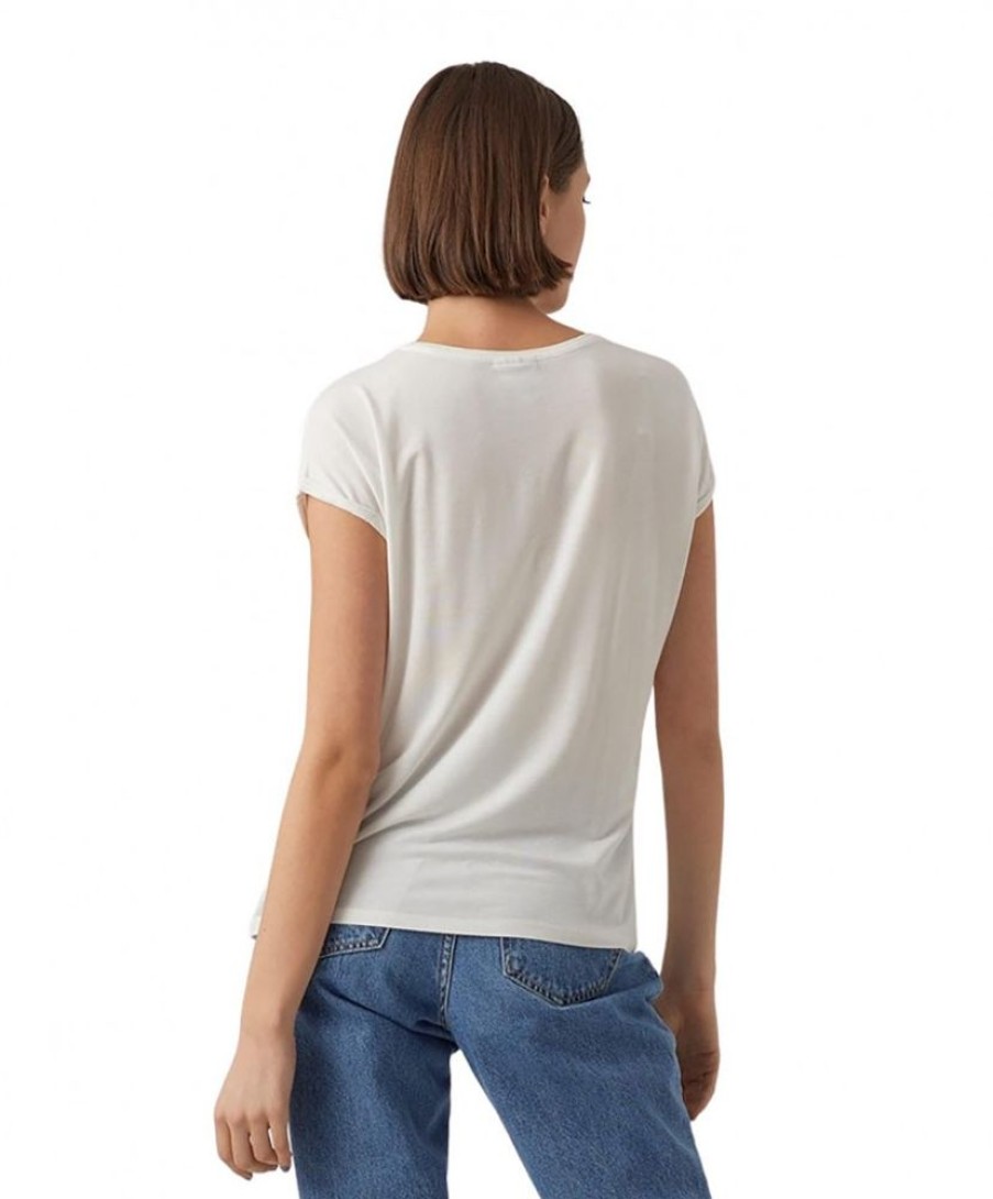 Damen Vero Moda Shirts | Vero Moda Rundhalsshirt Ava Mit Kurzarm In Weis