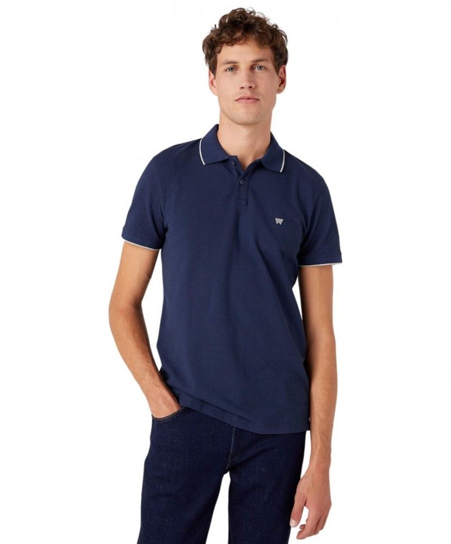 Herren Wrangler Shirts | Wrangler Poloshirt Mit Minilogo In Blau