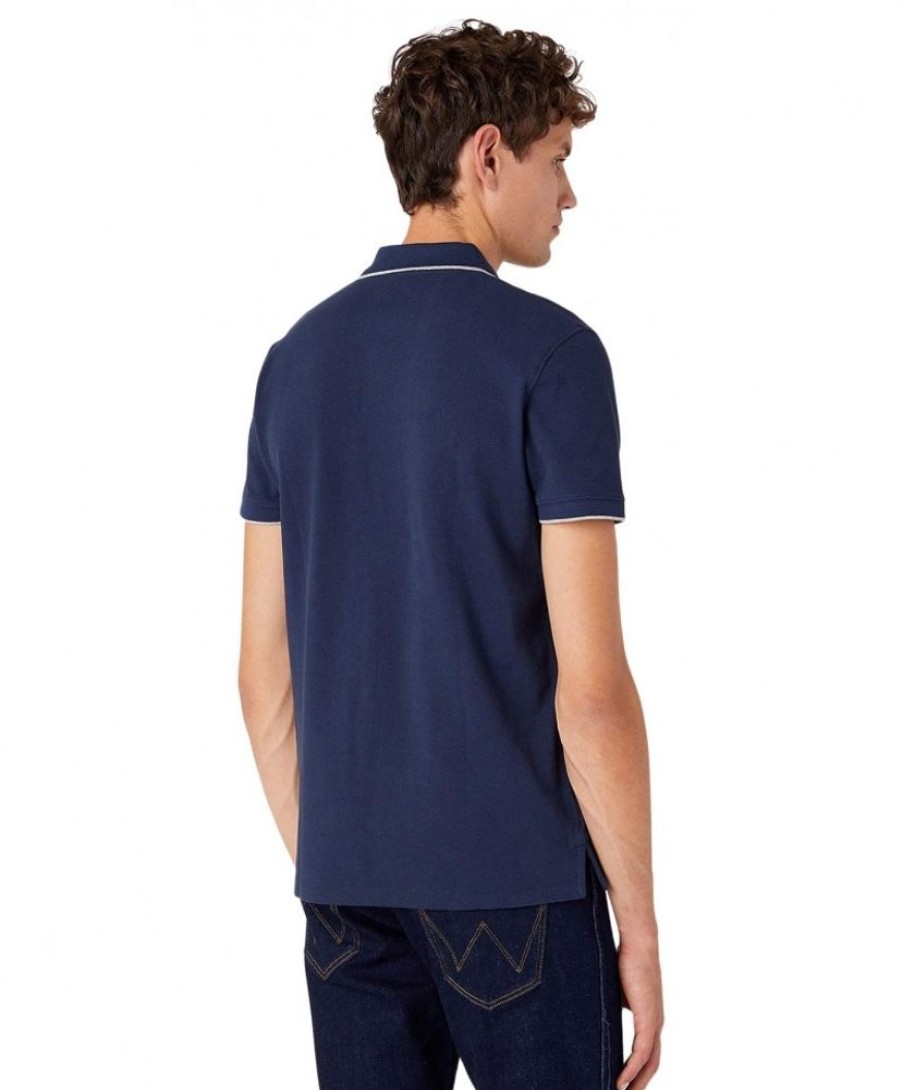 Herren Wrangler Shirts | Wrangler Poloshirt Mit Minilogo In Blau