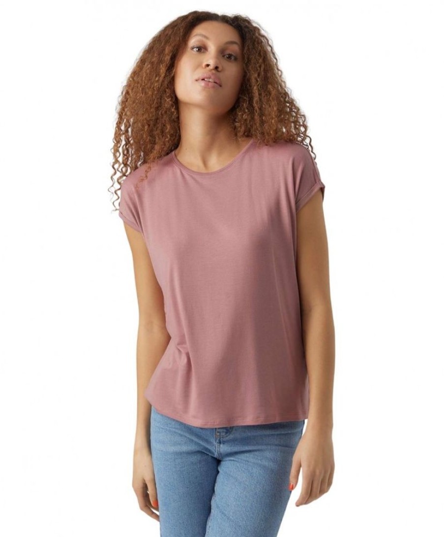 Damen Vero Moda Shirts | Vero Moda T-Shirt Ava Mit Rundhals In Rosa