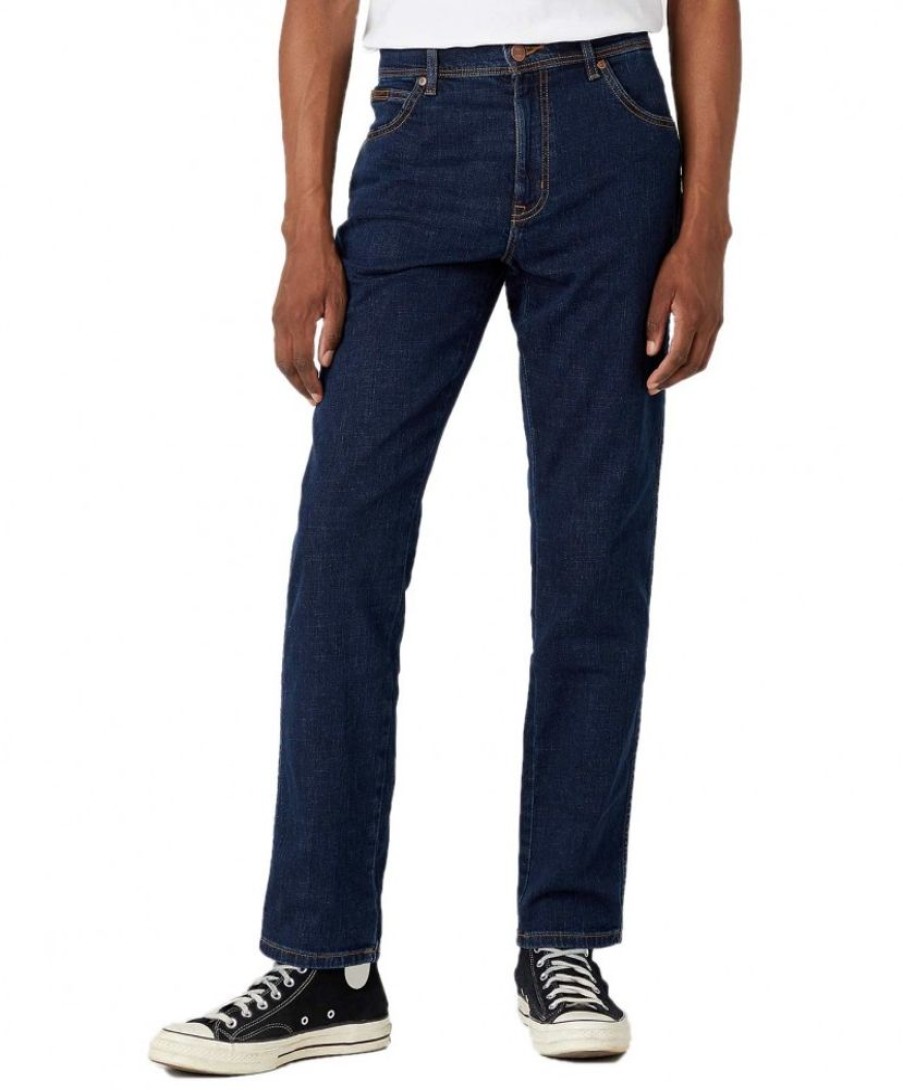 Herren Wrangler Regular Fit | Wrangler Herren Jeans Texas Slim In Dunkelblauem Cross Game