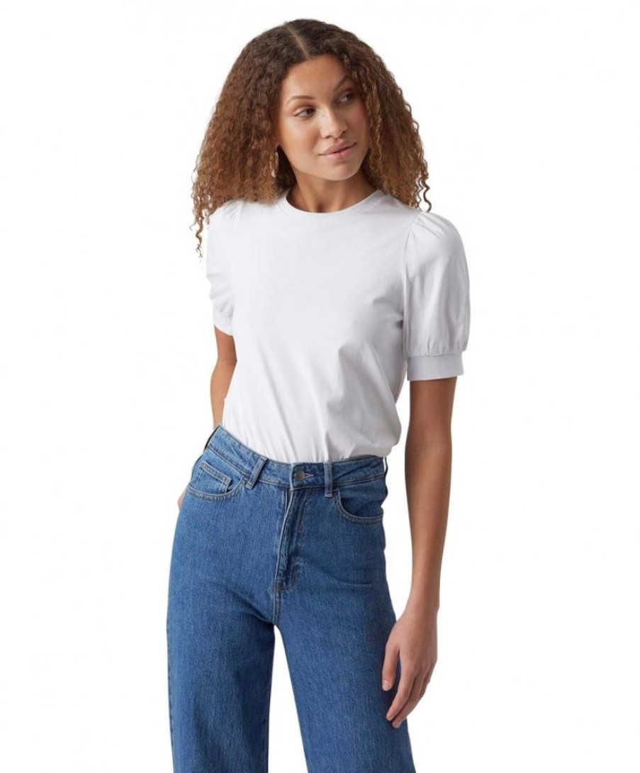 Damen Vero Moda Shirts | Vero Moda T-Shirt Kerry Mit Rundhals In Weis