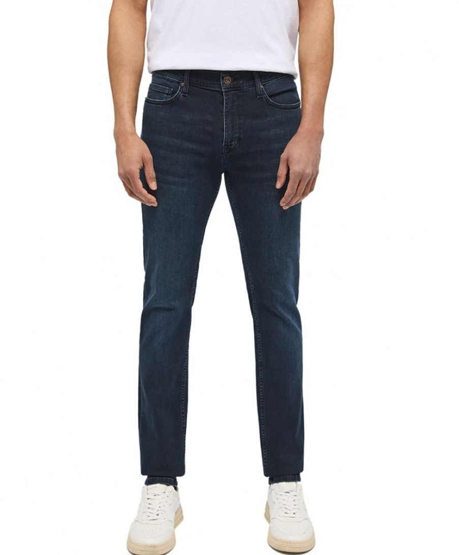 Herren Mustang Skinny Fit | Mustang Frisco Jeans Skinny Fit In Dunkelblauer Used-Waschung