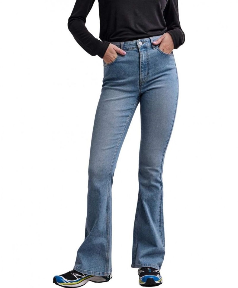 Damen Pieces Bootcut | Pieces Peggy Jeans Mit Weitem Bein In Hellem Used Look