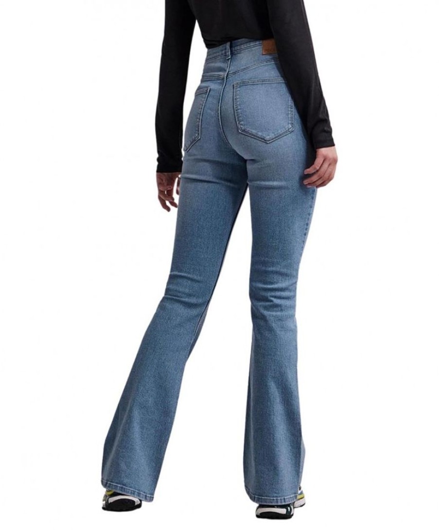 Damen Pieces Bootcut | Pieces Peggy Jeans Mit Weitem Bein In Hellem Used Look