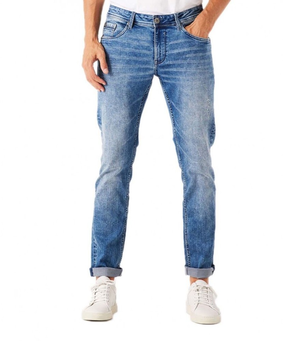 Herren Garcia Slim Fit | Garcia Savio Jeans Slim Fit In Mittelblauem Used