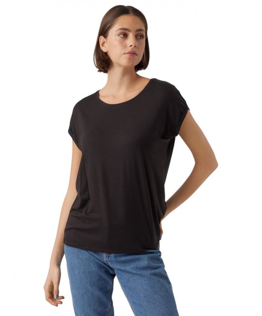 Damen Vero Moda Shirts | Vero Moda T-Shirt Ava Mit Rundhals In Schwarz