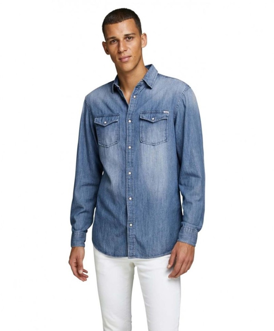 Herren Jack & Jones Hemden | Jack & Jones Jeanshemd Heridan Shirt In Blauer Used-Optik