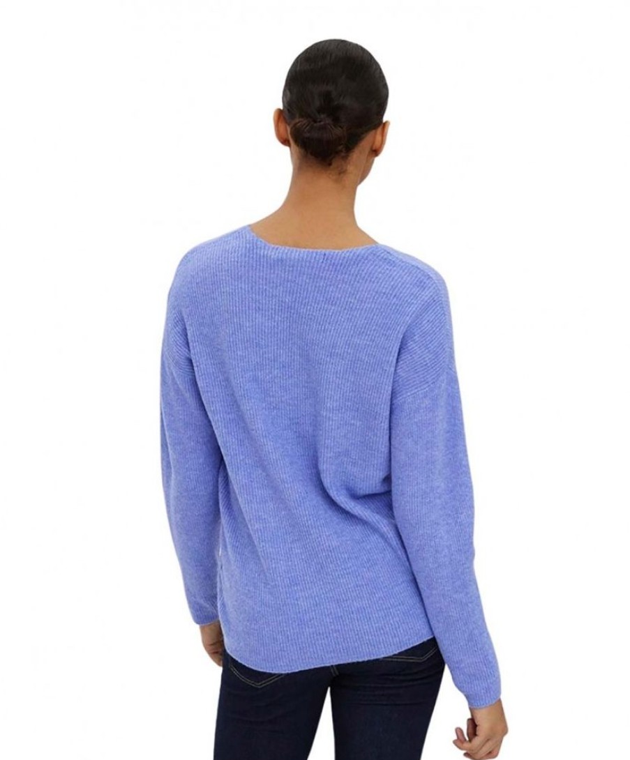 Damen Vero Moda Pullover | Vero Moda Strickpullover Crewlefile Mit V-Neck In Blauviolett