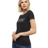 Damen Mustang Shirts | Mustang Damen T-Shirt Mit Used-Schriftzug In Schwarz