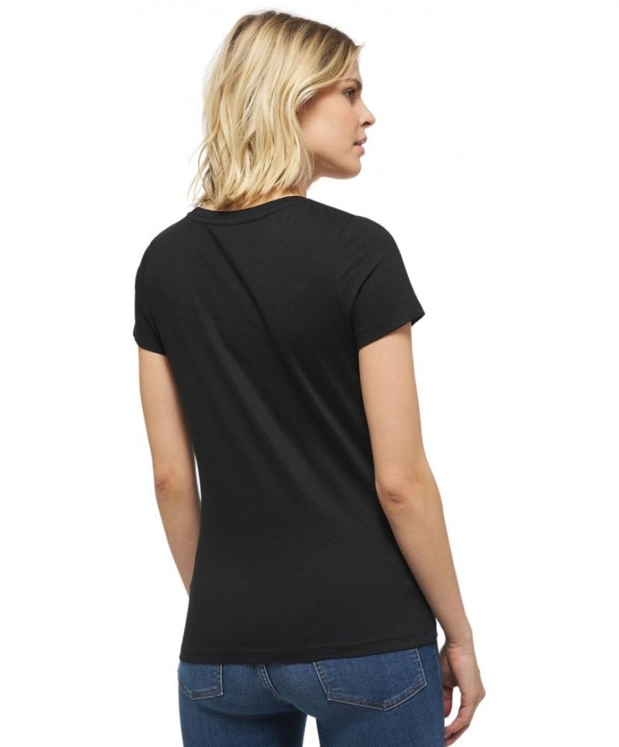 Damen Mustang Shirts | Mustang Damen T-Shirt Mit Used-Schriftzug In Schwarz