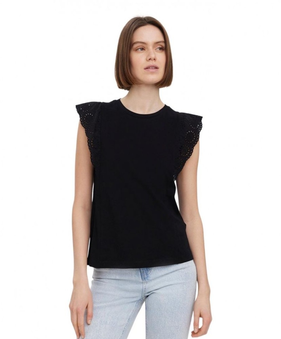 Damen Vero Moda Blusen | Vero Moda Rundhalsshirt Hollyn Mit Ruschen In Schwarz