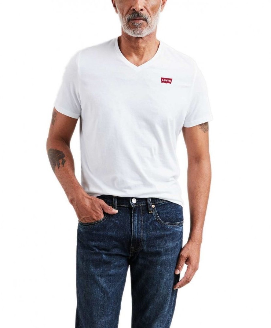 Herren Levis Shirts | Levis Herren T Shirt Housemark Tee Mit V-Neck In Weis