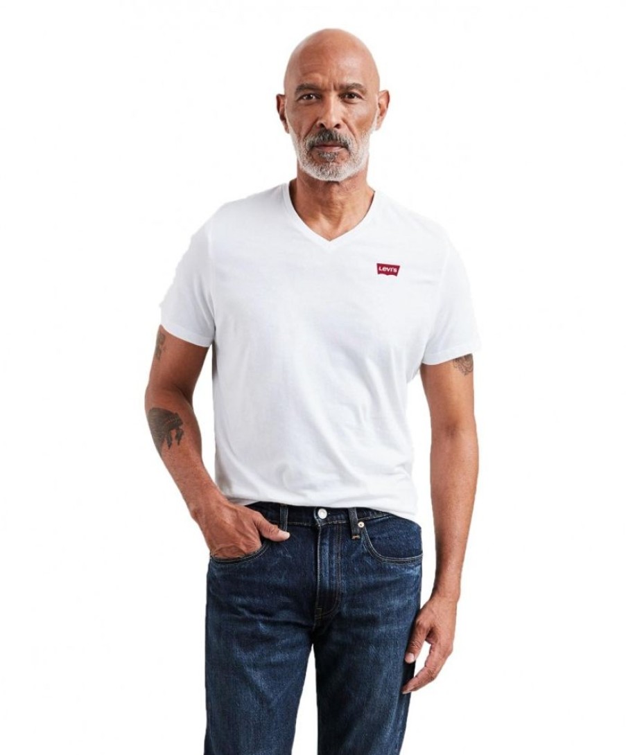 Herren Levis Shirts | Levis Herren T Shirt Housemark Tee Mit V-Neck In Weis