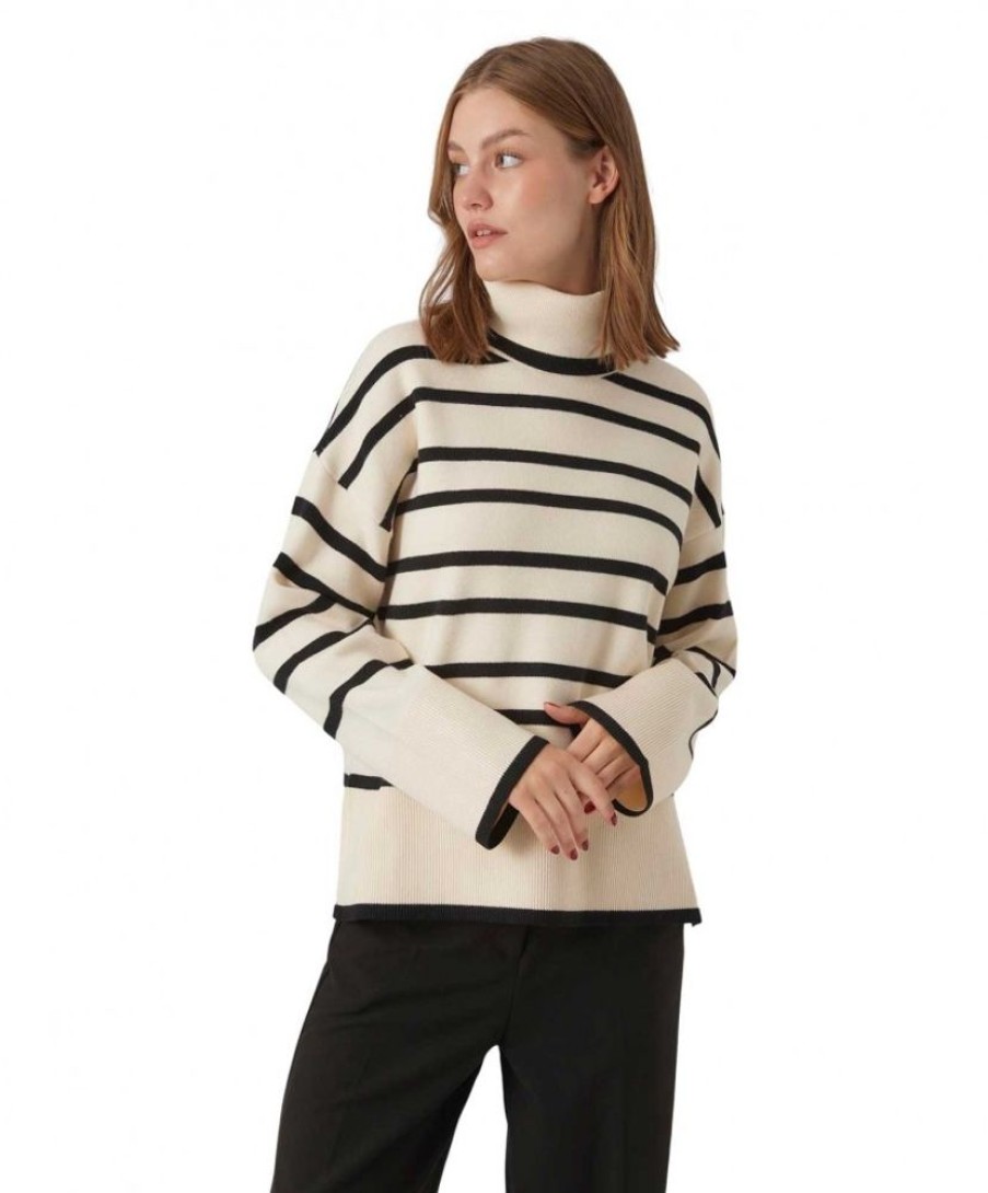 Damen Vero Moda Pullover | Vero Moda Pullover Saba Mit Rollkragen Im Streifenmuster